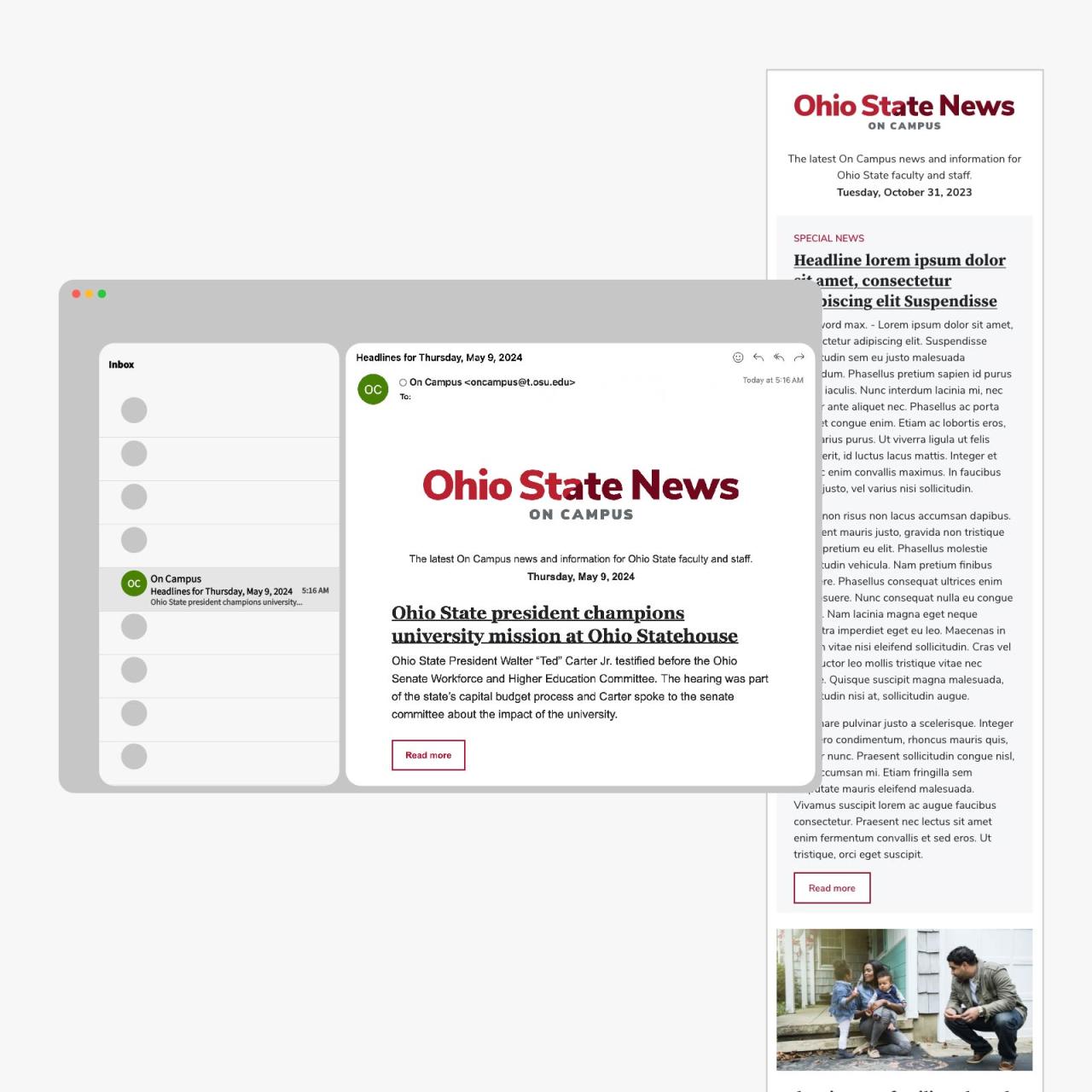 Mobile and desktop screenshot of OnCampus email