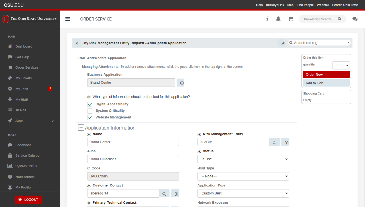 Screenshot of myRME web page