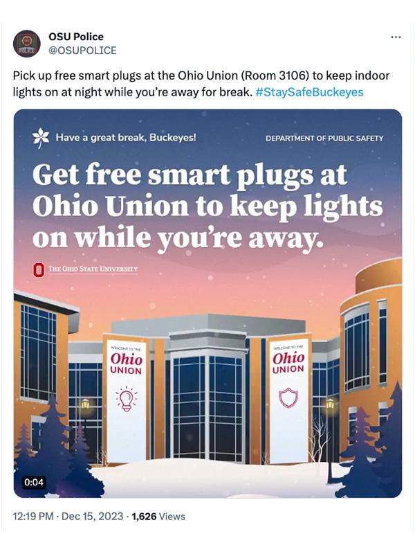 OSU Police's social media post about smart plugs