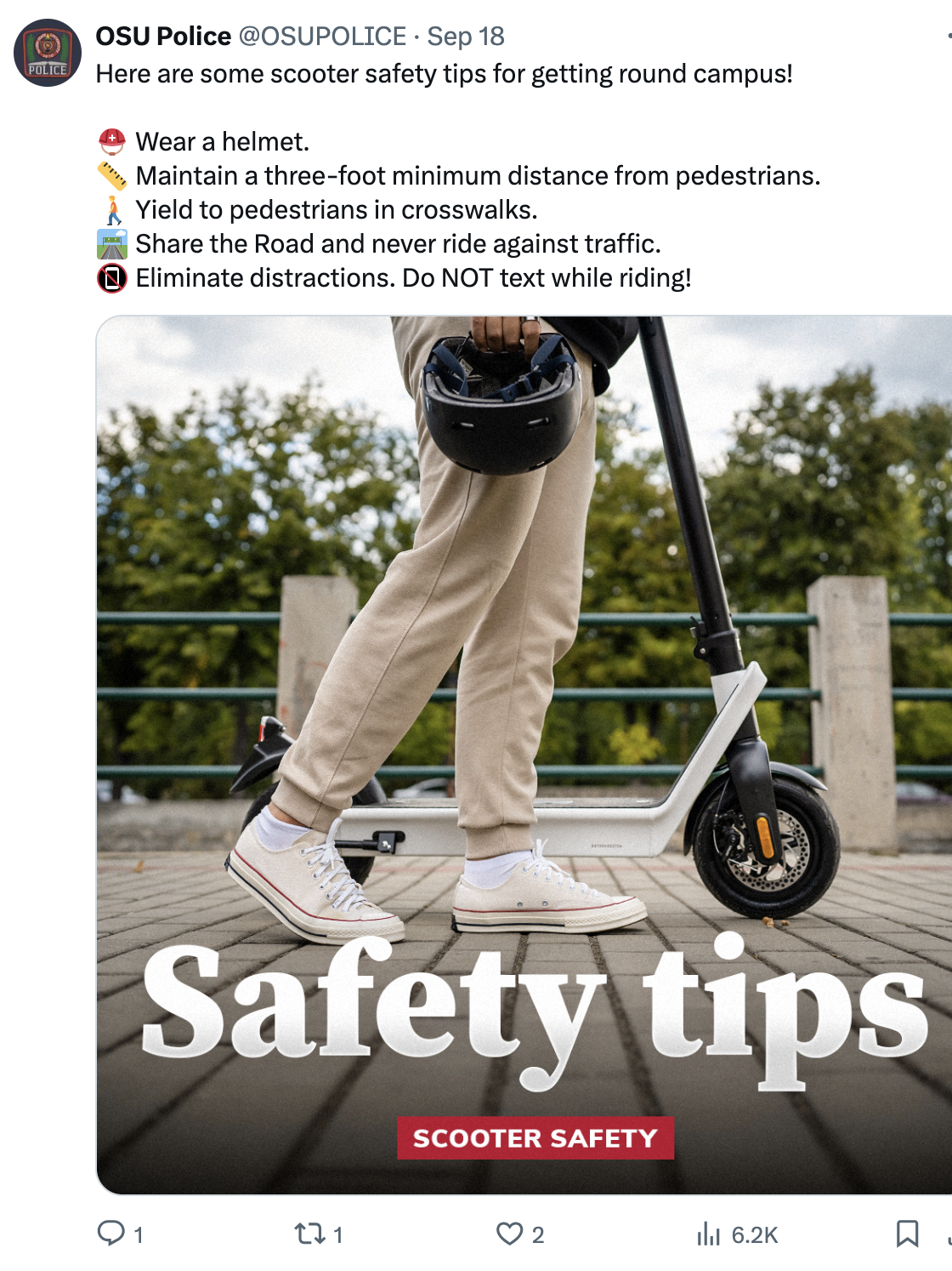 OSU Police Advice for Scooter Safety