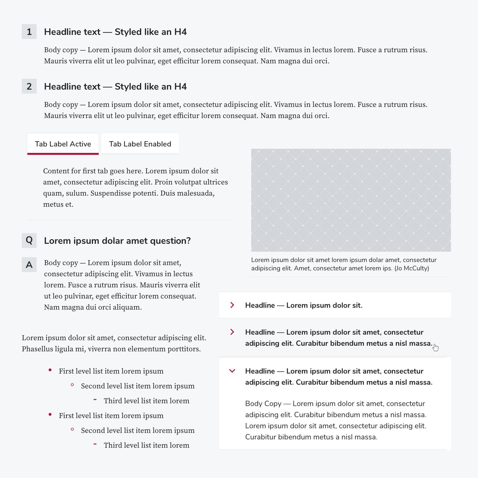 BUX components of question answer, accordion, text, list, and more