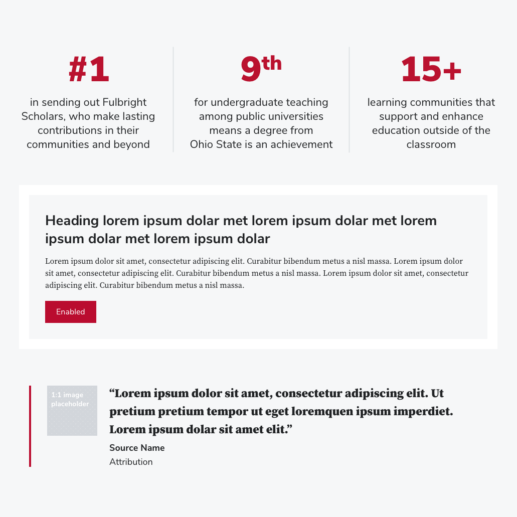 Examples of BUX components including quote, panel and factoid