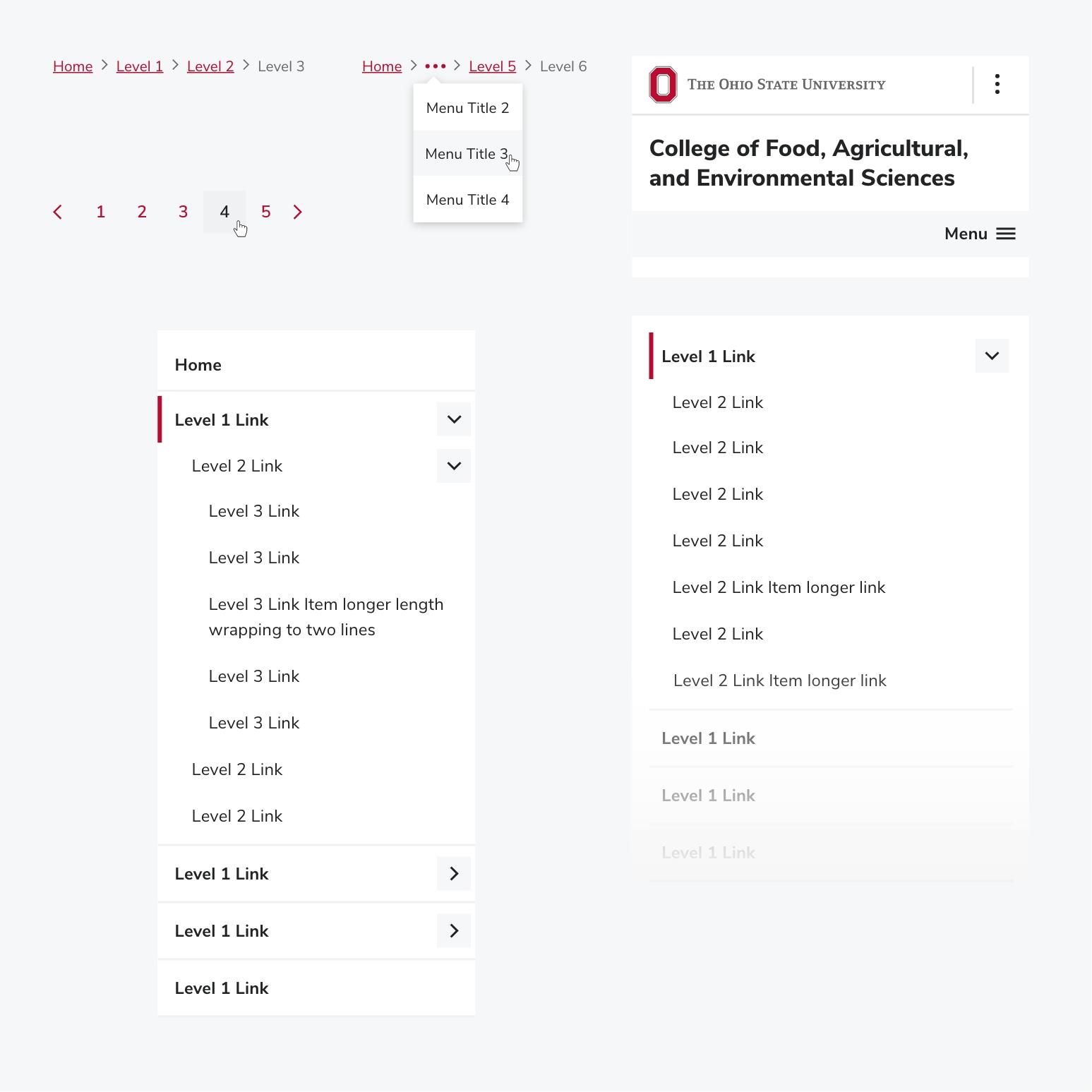BUX components for navigation including menus and sidebars