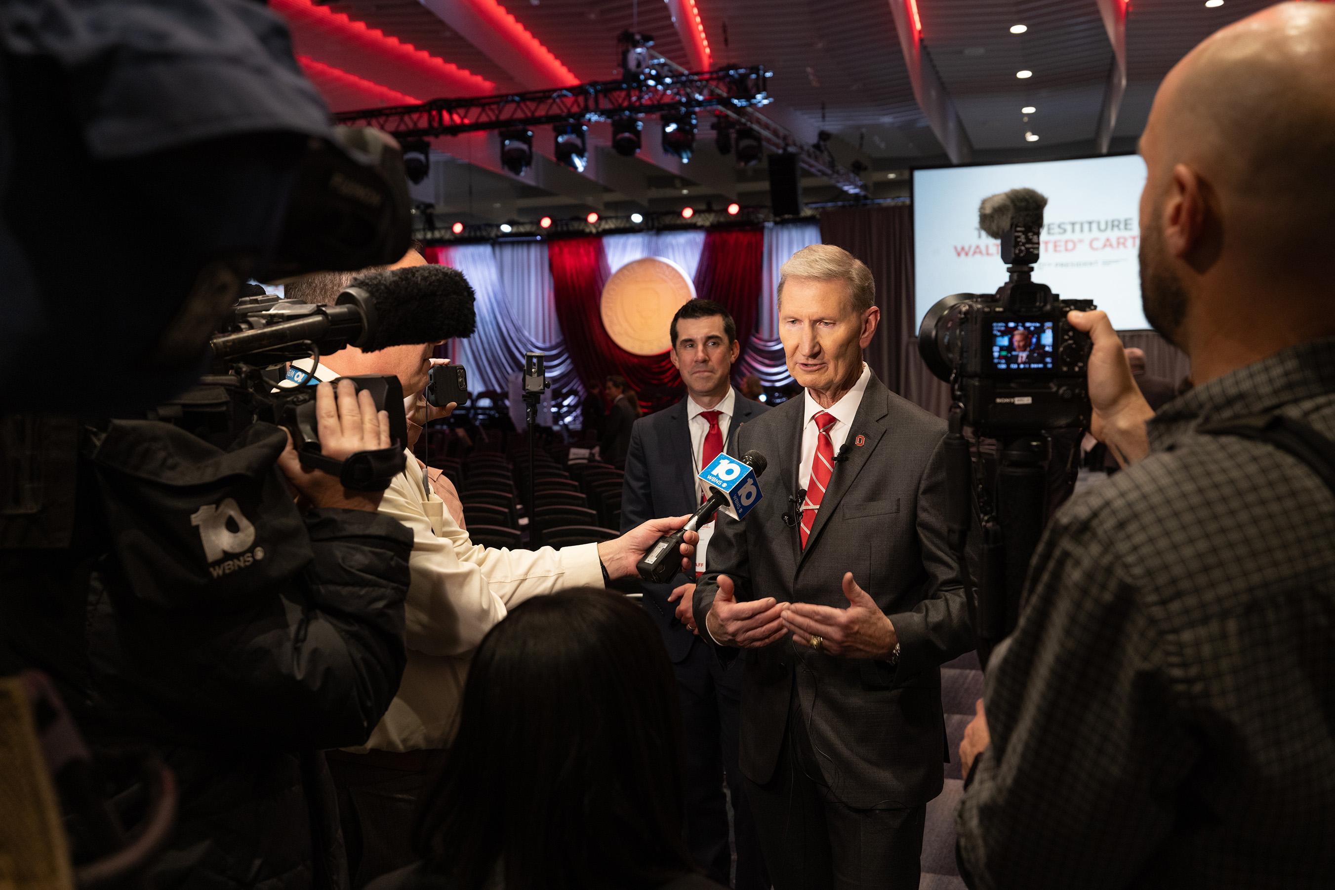 President Ted Carter talking to news media outlets