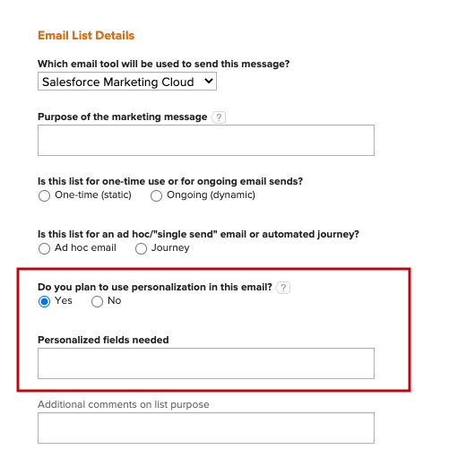 Screenshot of email editor highlighting that if you want to include personalization, you must choose to include it when setting it up