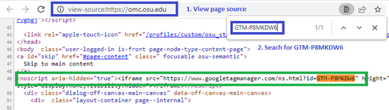 Webpage source code with a GTM tag installed