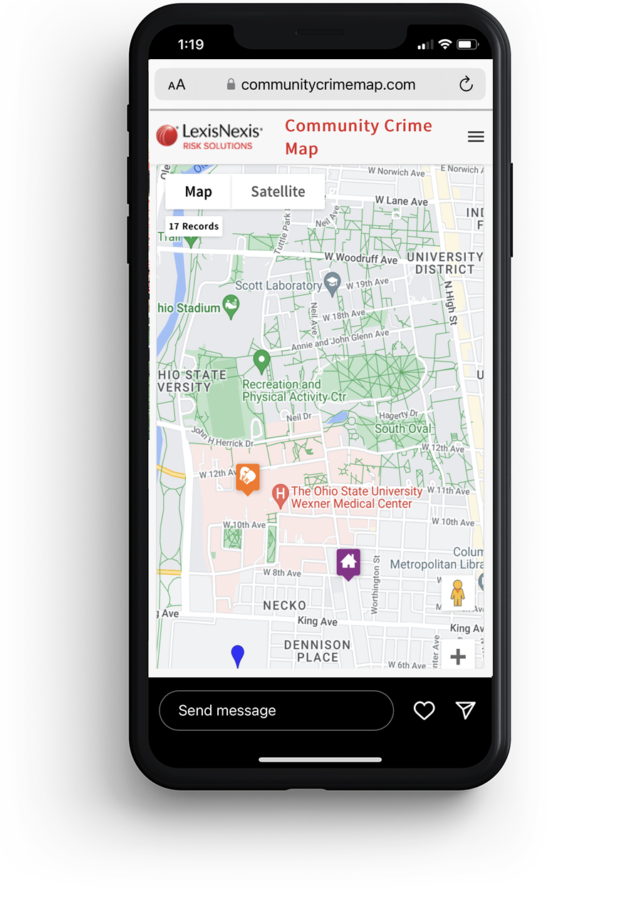 Mobile screenshot of the campus safety map