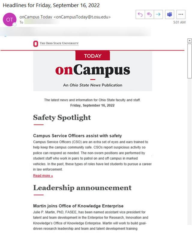 Preview of onCampus email on phone
