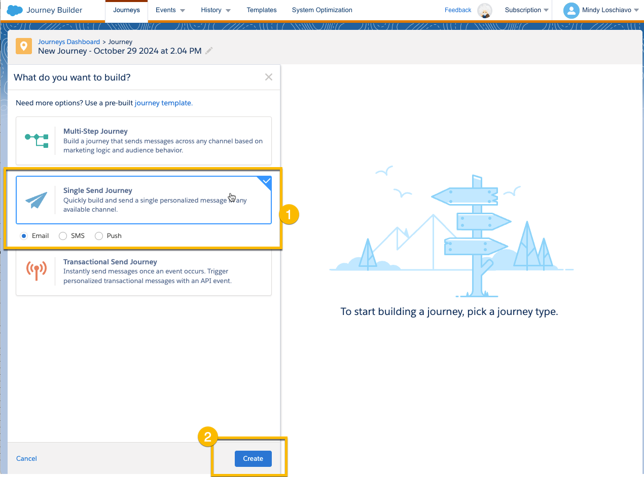 Single Journey is highlighted with a yellow box, indicating to select this option