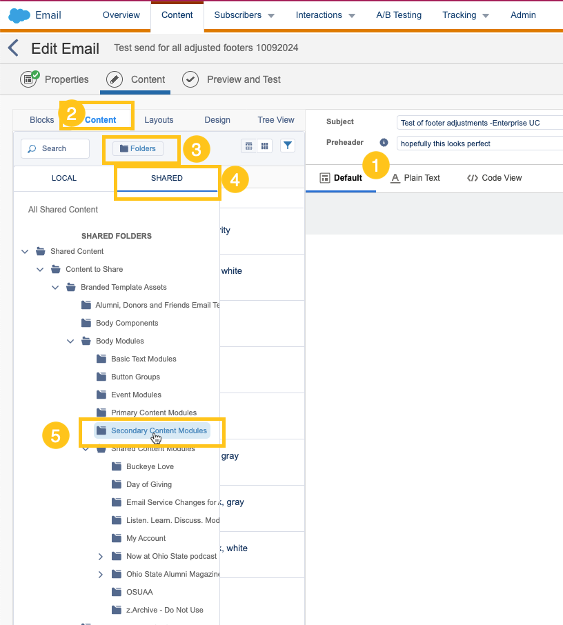 Content module location for shared content