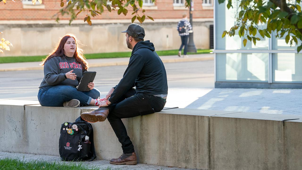 Students outdoors on campus