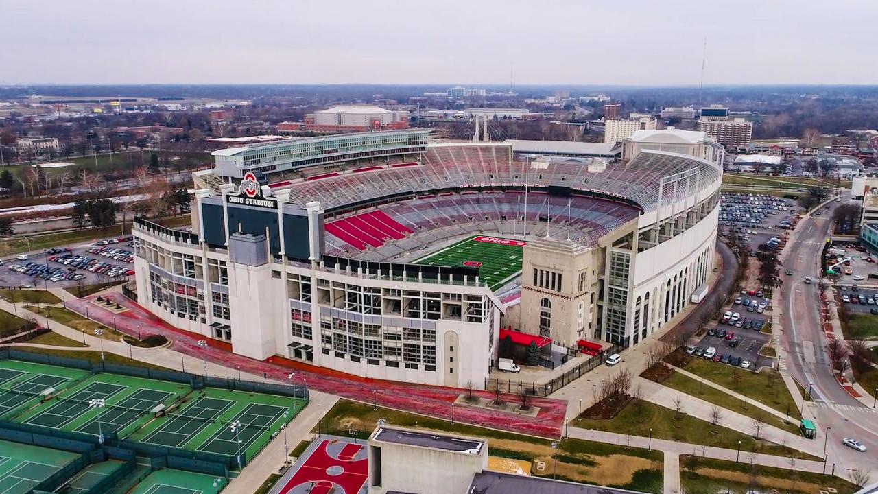 Aerial footage of The Ohio State University Stadium Horseshow from drone footage