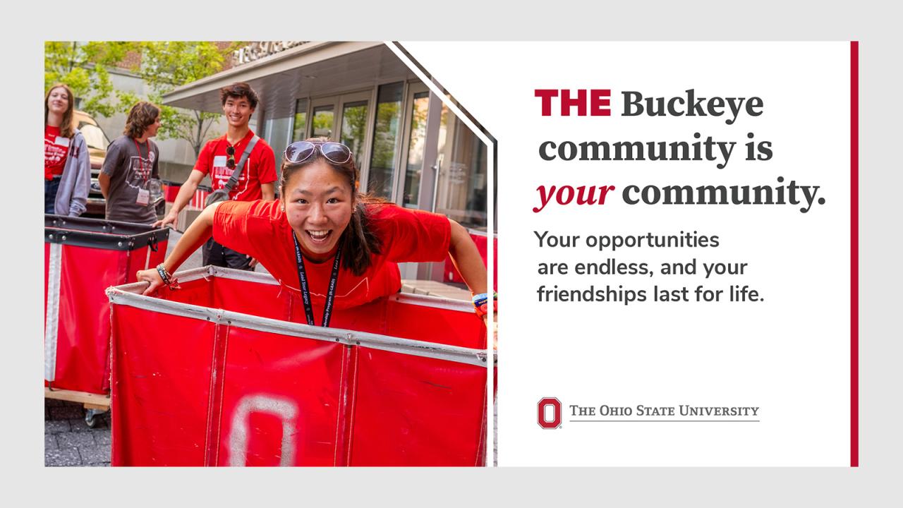 Ad for OSU with smiling woman during move-in