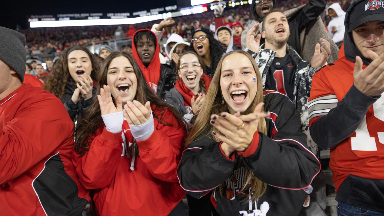 Students cheer on the Buckeyes in Ohio Stadium.