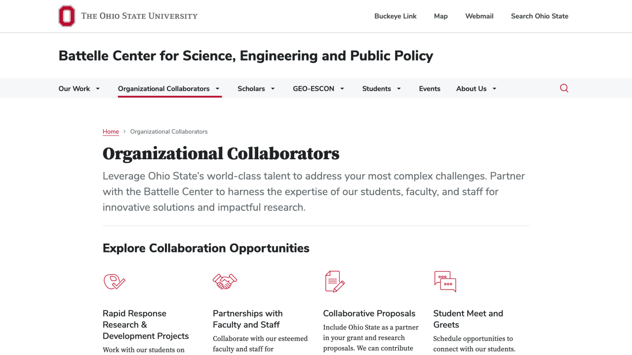 Battelle Center page Organizational Collaborators 