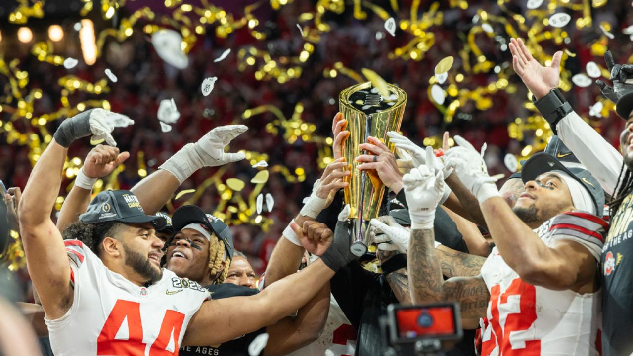 National Championship football game at Mercedes-Benz Stadium in Atlanta Georgia January 20, 2025. Ohio State team lifts championship trophy