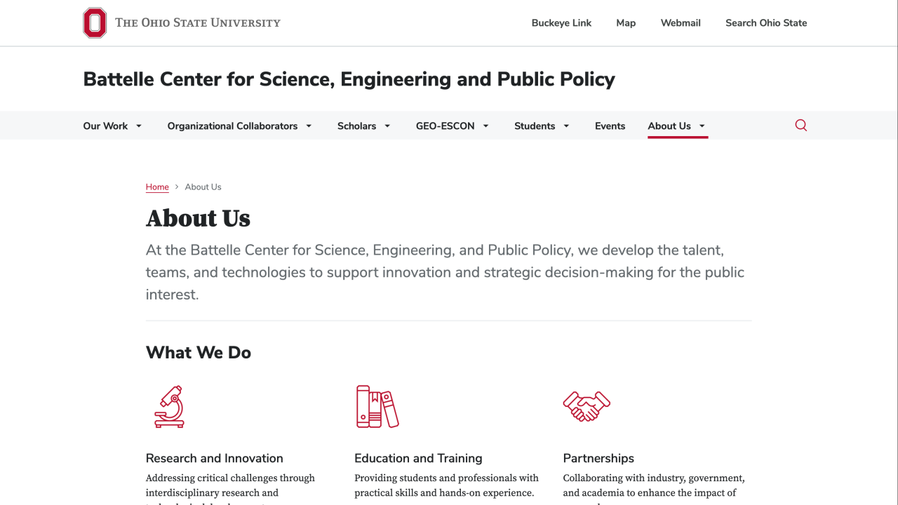 About us page on Battelle Center website