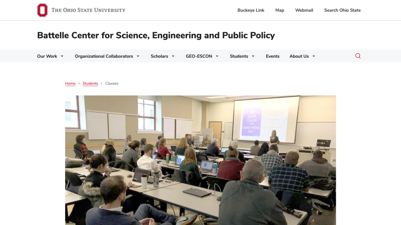Classes page of the Battelle Center website