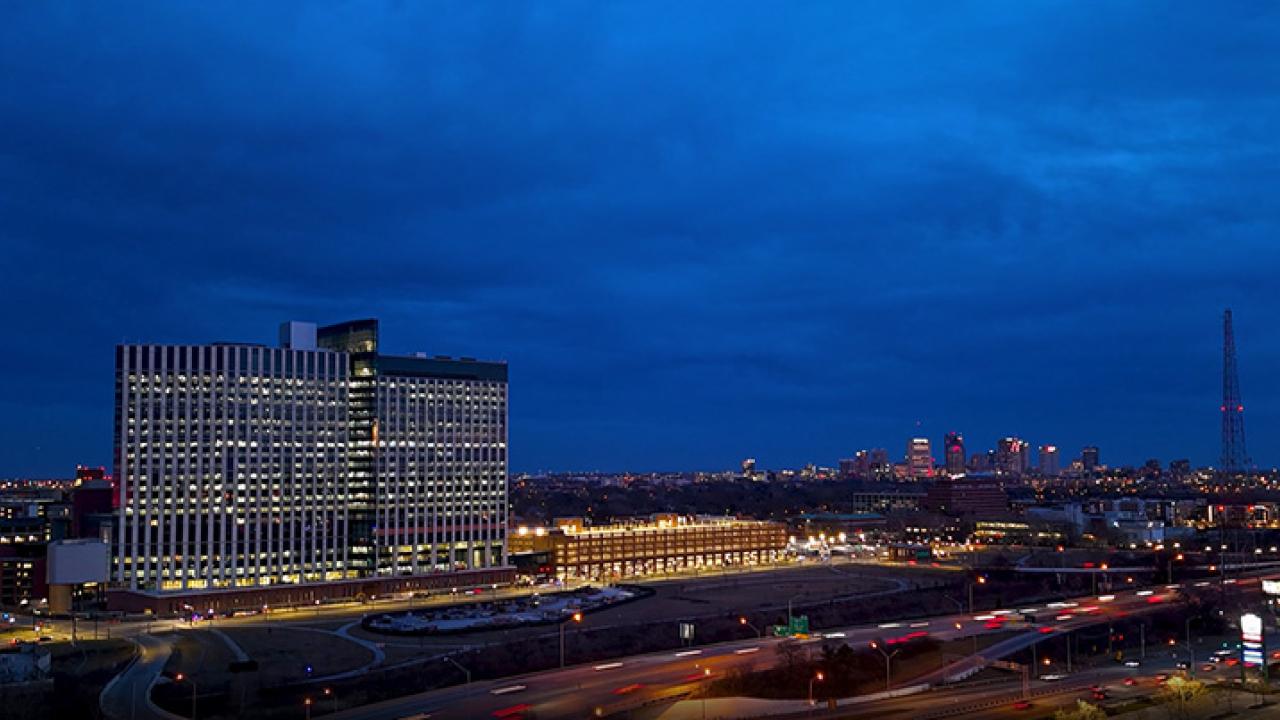 The James Cancer Center filmed through hyperlapse