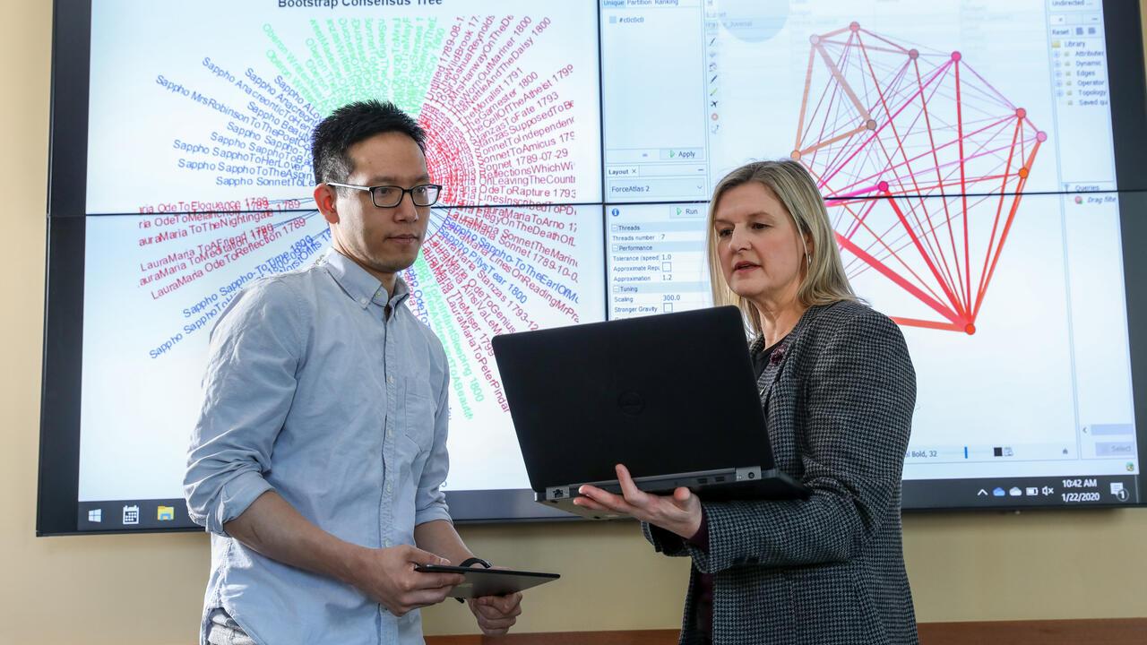 Charts on a screen at Research Commons 18th Avenue Library at Ohio State